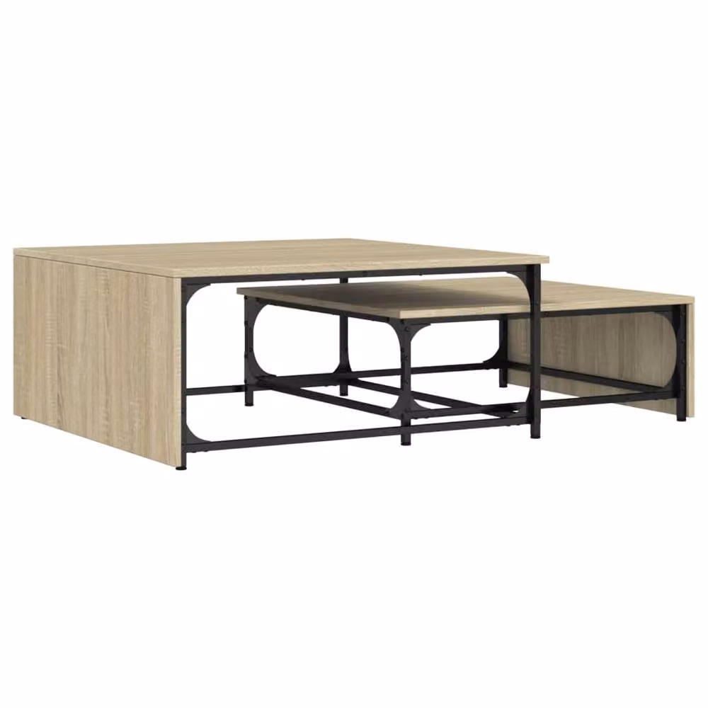 Berkfield Home Nesting Coffee Tables, 2 Piece Set in Sonoma Oak and Metal, Brown – 2