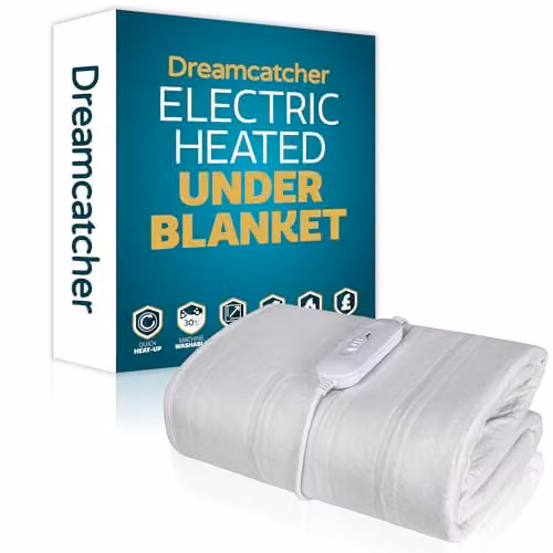 Dreamcatcher King Size White Electric Blanket with 3 Heat Settings and Corner Straps, W/D/H: 180 x 200 cm