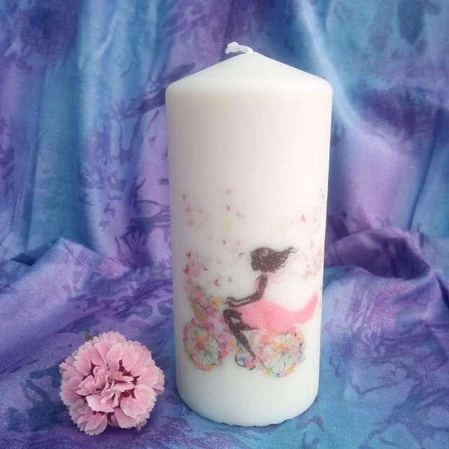 Viki Flower Girl White Pillar Candles, Set of 2