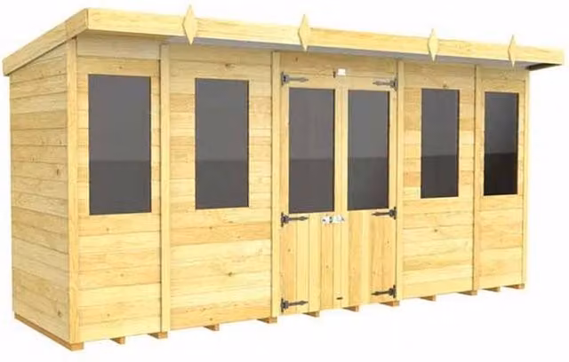 Buttercup Farm Brown Wood Pent Summer House W: 417 cm, D: 118 cm, H: 201 cm – 1