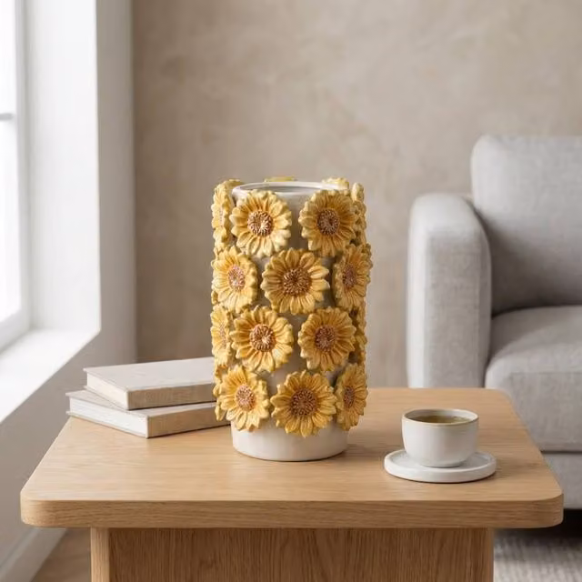 Garden Greatness Sunkissed Tall 3D Sunflower Ceramic Vase in Multicolour Yellow, H 22.5 cm x W 14.2 cm x D 14.2 cm