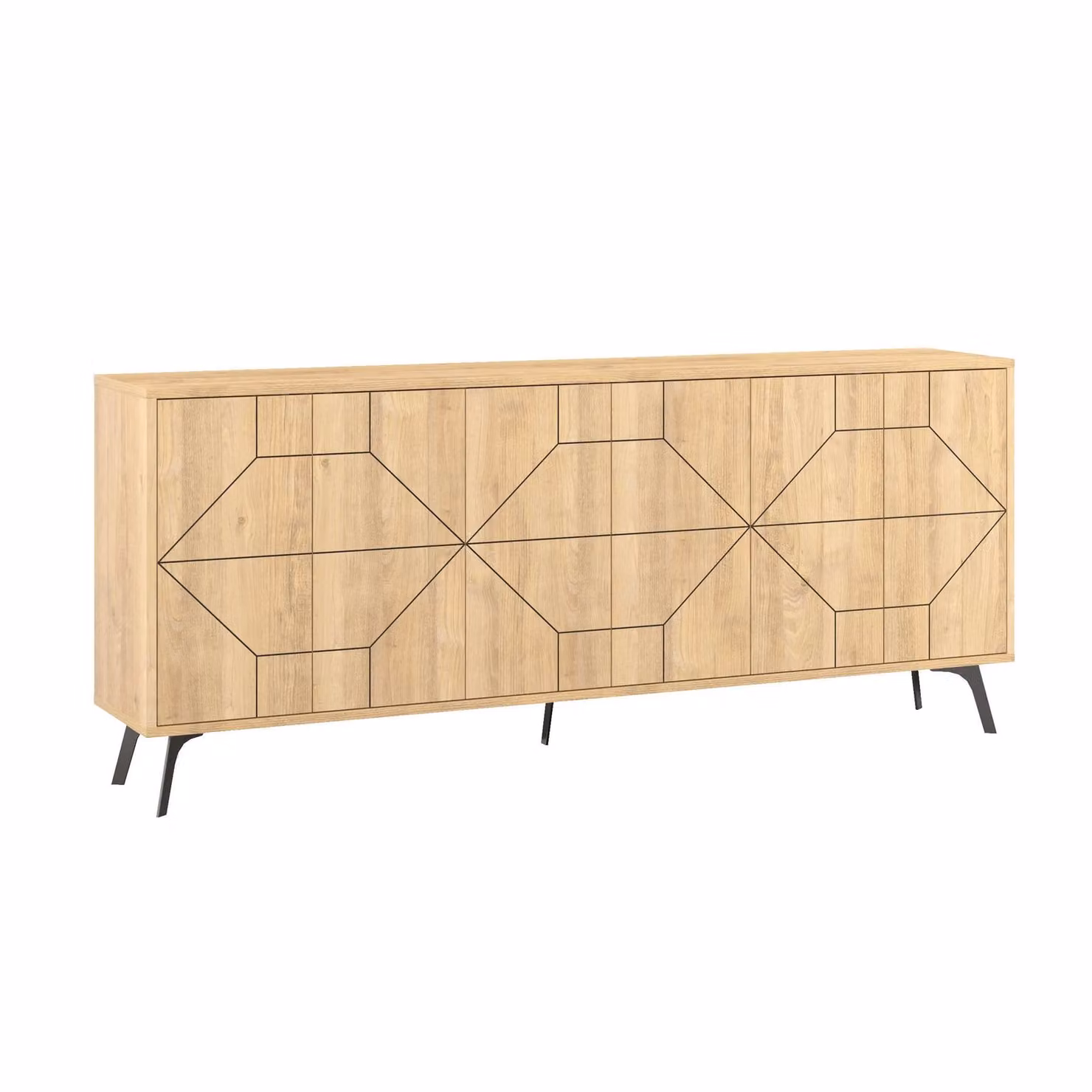 Decortie Dune 6-Door Push-to-Open Sideboard with Metal Legs in Natural Beige and Brown, W: 184 cm – 2