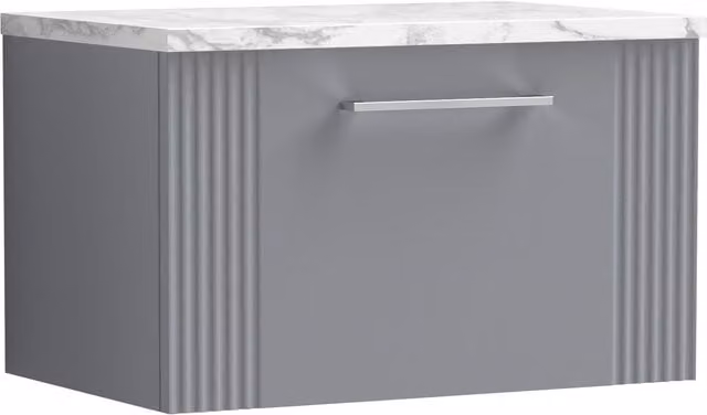 Balterley Modern 1 Drawer Wall Hung Vanity Unit with Marble Laminate Worktop, Grey, Width: 60 cm