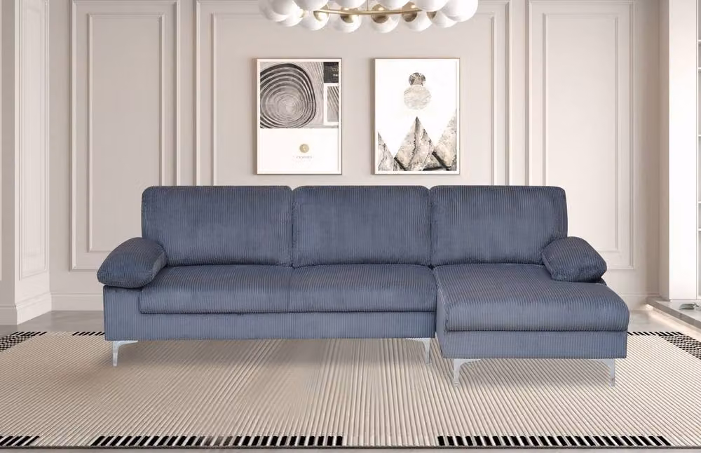 SquareBoxx Venosa Jumbo Cord Right-Facing Sectional Corner Sofa in Grey – 2