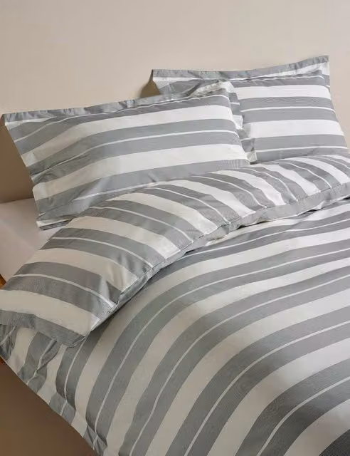 M&S Egyptian Cotton Wide Stripe Printed Bedding Set in Black and Grey