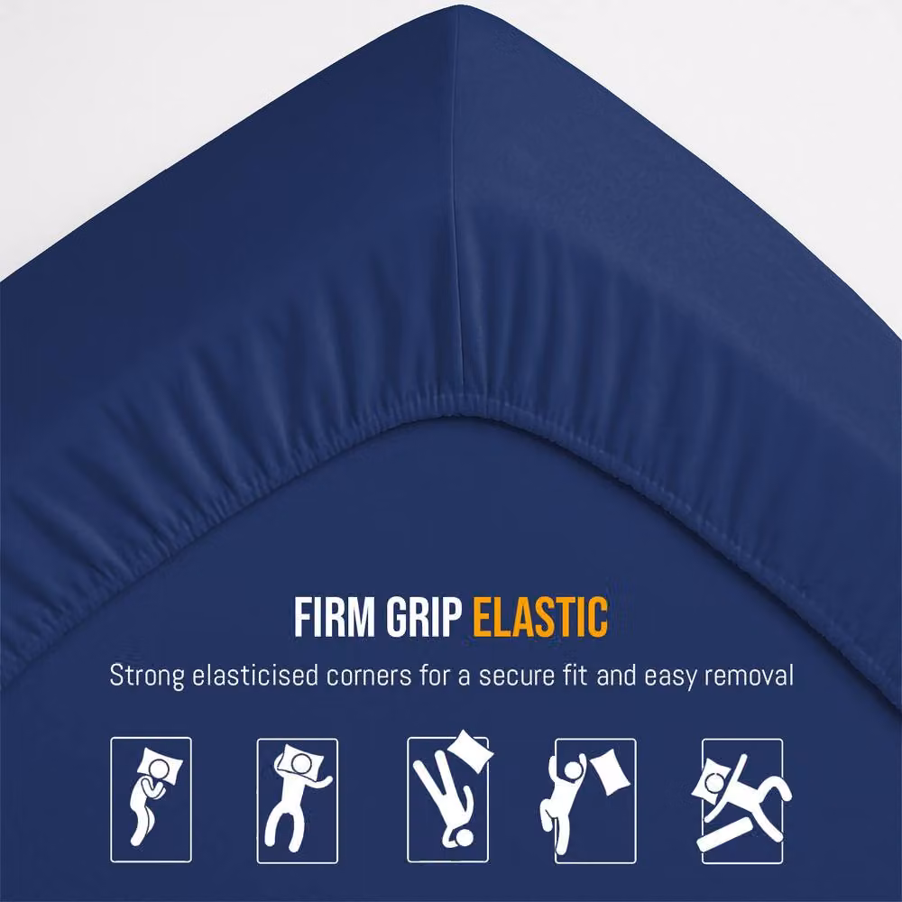 Lazzaro Home Feel the Difference Exclusive Microfibre Fitted Sheets in Navy Blue, Double, W/D/H: 140 x 200 x 40 cm – 3