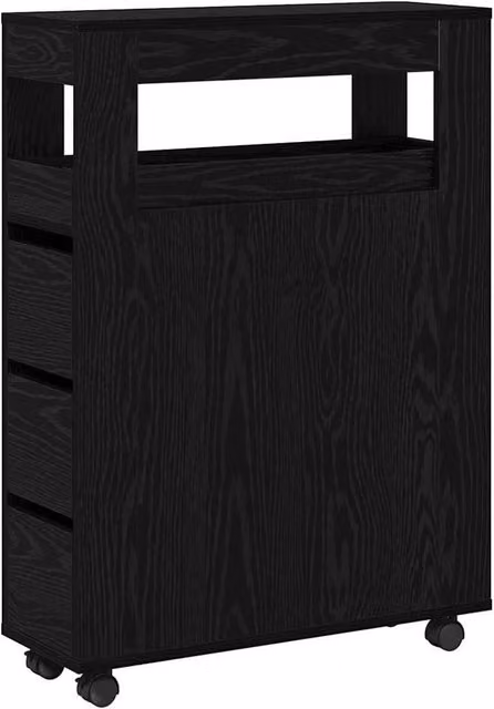 Berkfield Home Narrow Bathroom Cabinet with Wheels in Black Oak Engineered Wood – 1