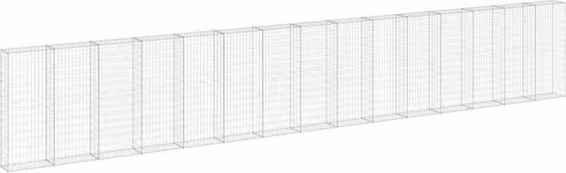 Berkfield Home Galvanised Steel Gabion Fence Wall with Covers in Silver, W: 900 cm, D: 30 cm, H: 150 cm