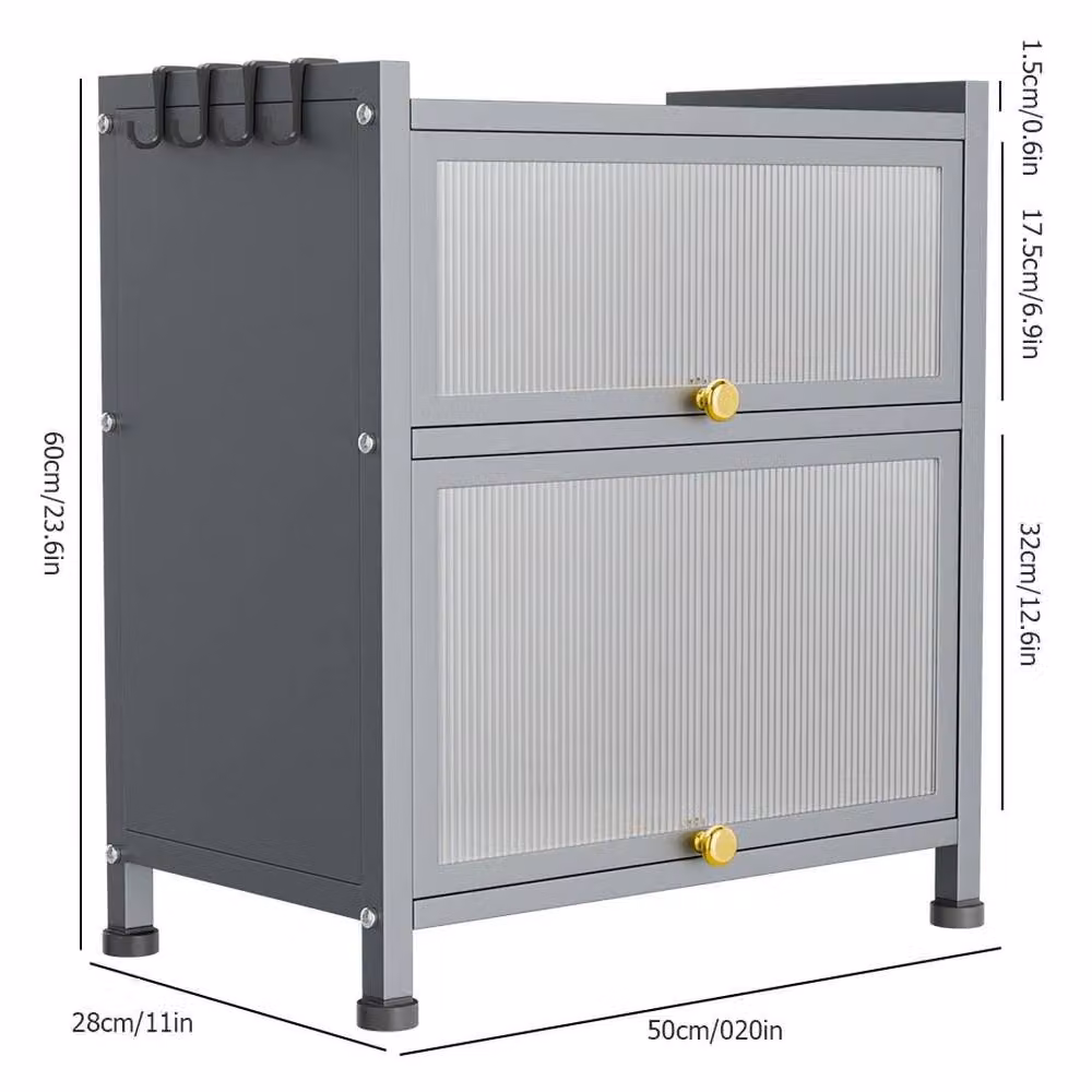 KORVIXA 3 Tier Spice Rack with Doors Countertop Condiment Storage Cabinet, Grey, W: 100 cm, D: 60 cm, H: 100 cm – 2