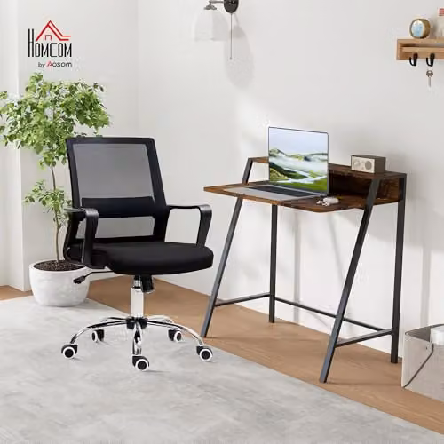 Vinsetto Home Office Desk, Chair and Shelf Set in Rustic Brown and Black – 2