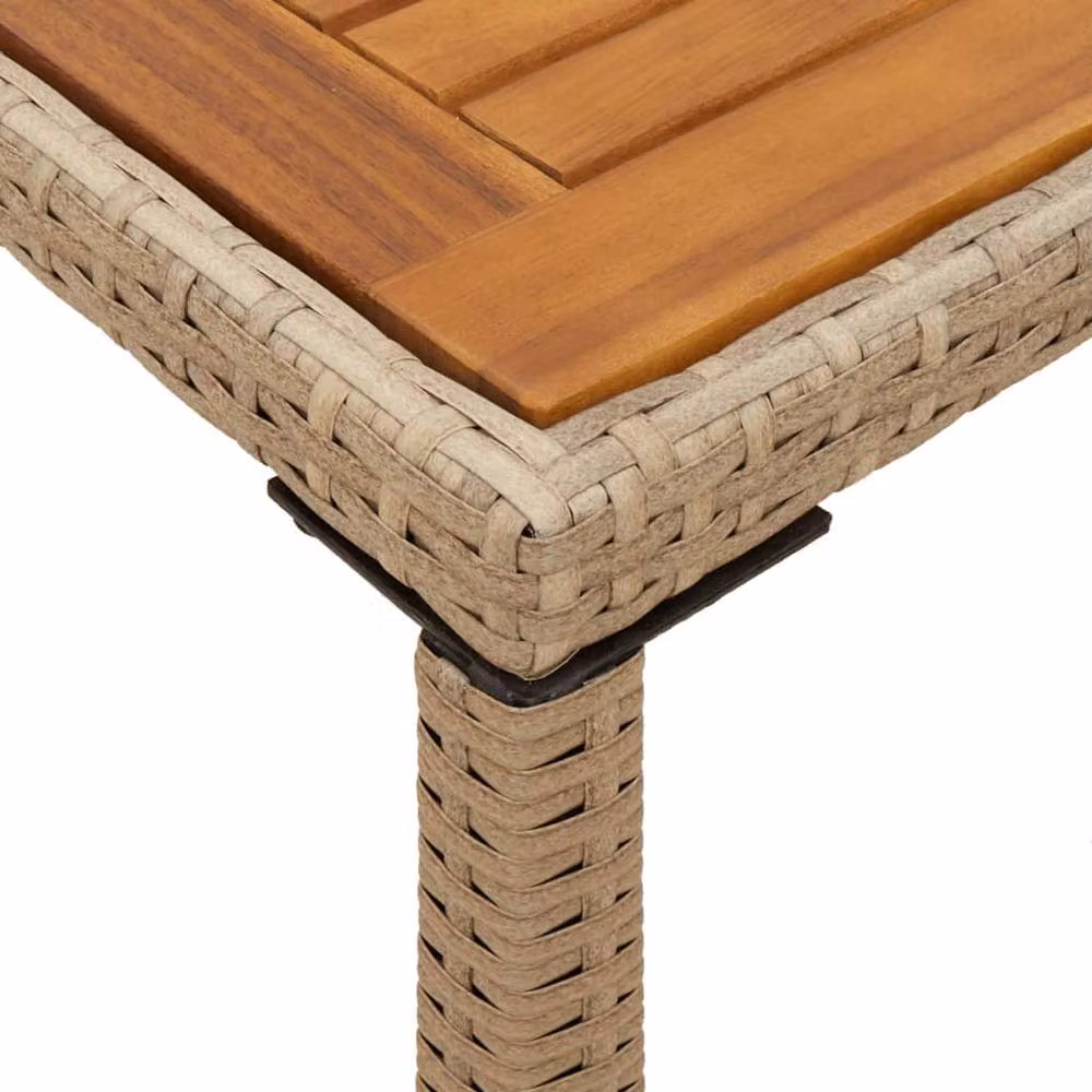 Berkfield Home Rectangular Garden Table with Beige Poly Rattan and Oiled Acacia Wood Top, W/D/H: 115 x 54 x 74 cm – 3