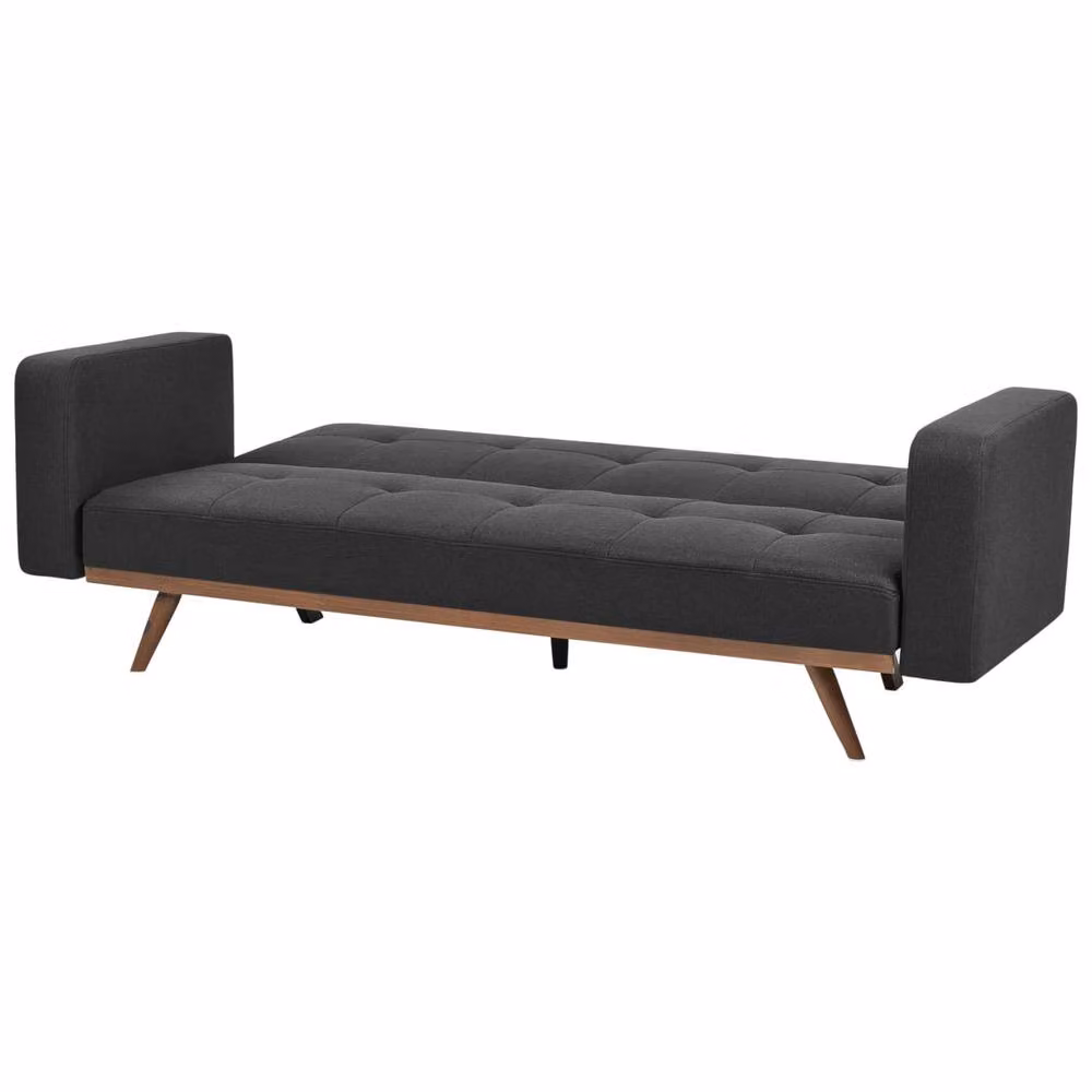 Wyld and Coco Tufted 3-Seater Click Clack Sofa Bed in Black Polyester with Metal Legs – 3