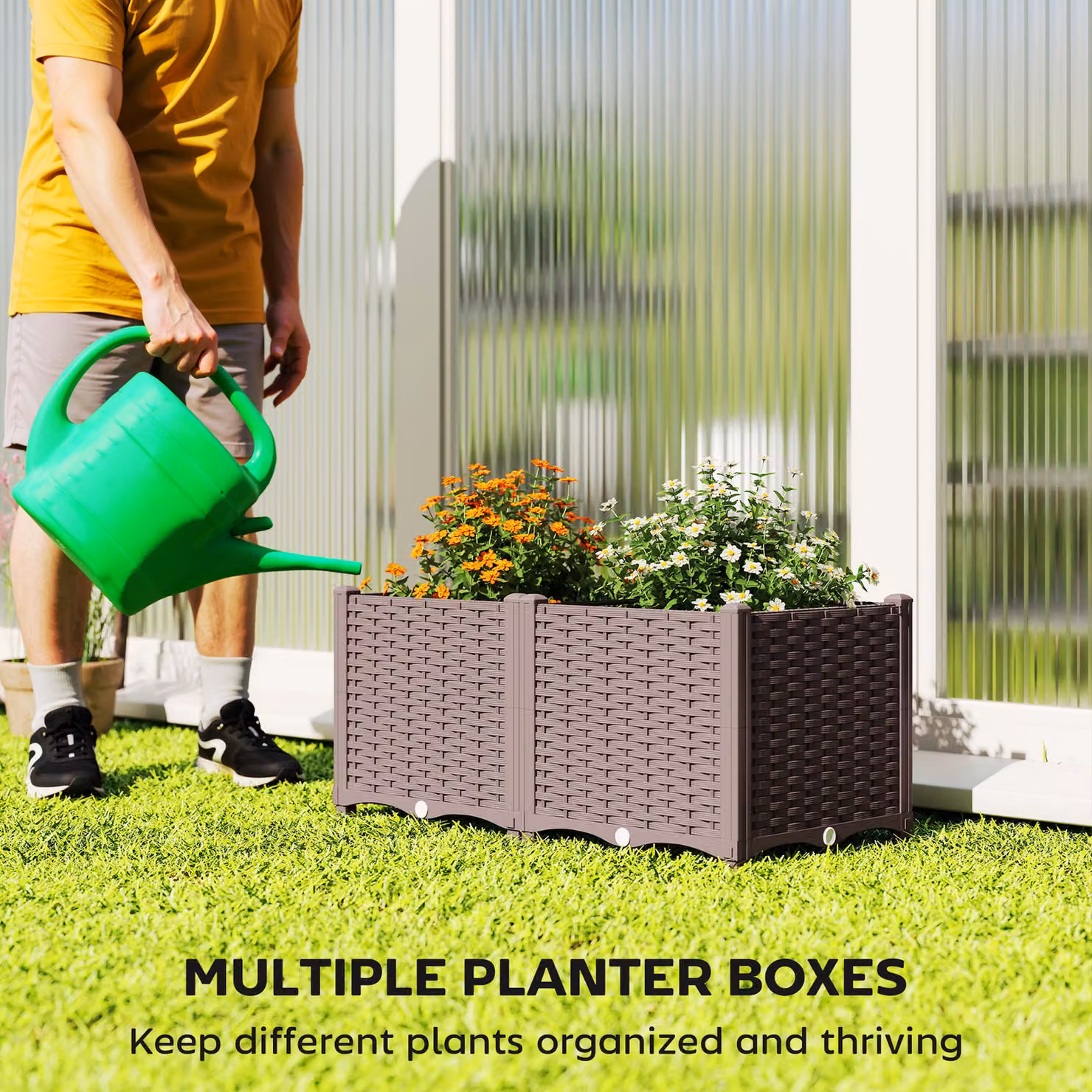 Outsunny Brown Plastic Raised Garden Bed with Legs, Self-Watering Elevated Planter Box with Drainage Holes and Plugs, W/D/H: 80 x 40 x 37 cm – 4