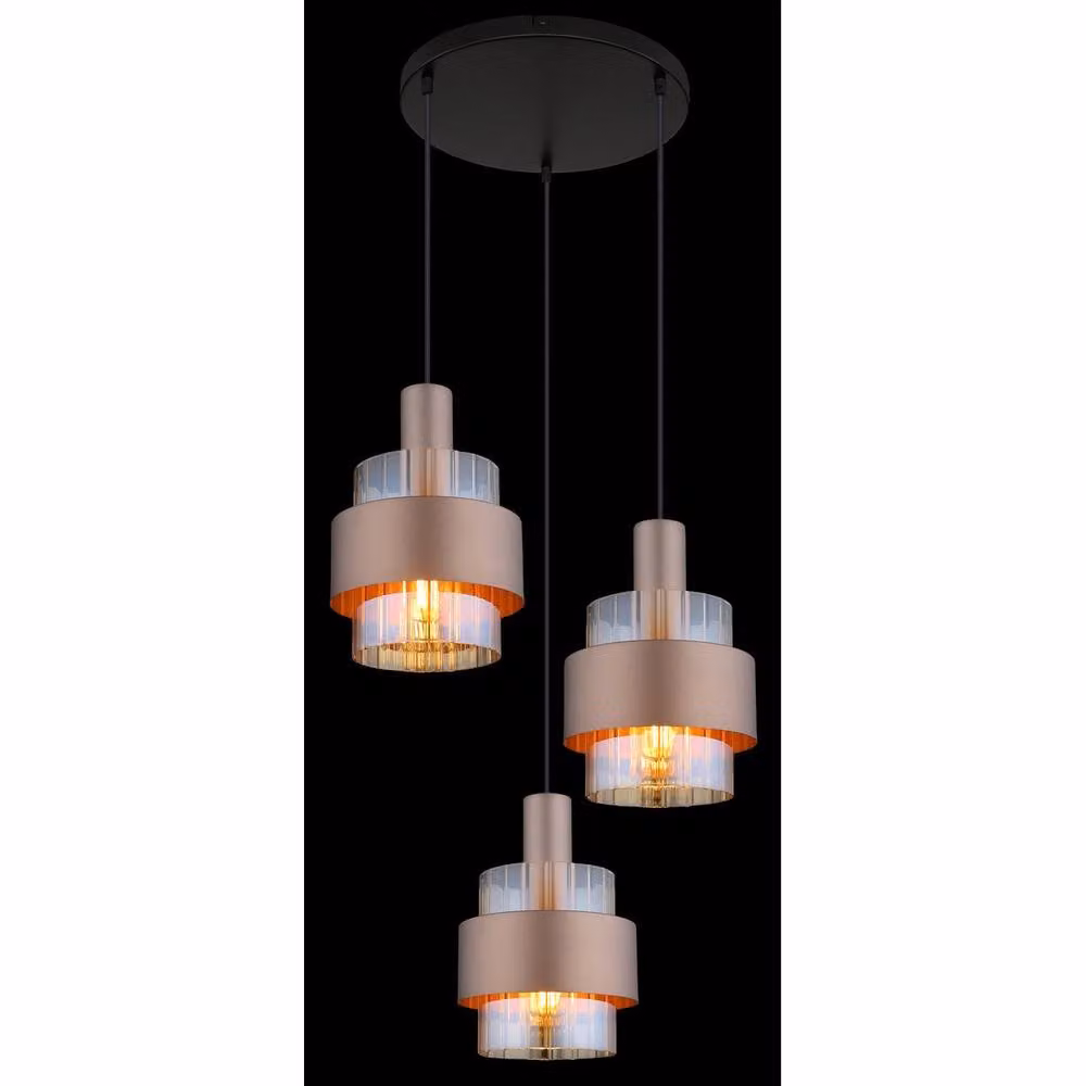Netlighting Milley Cluster Pendant Light with Amber Glass Shades in Matt Black and Bronze, 3x E27 – 2