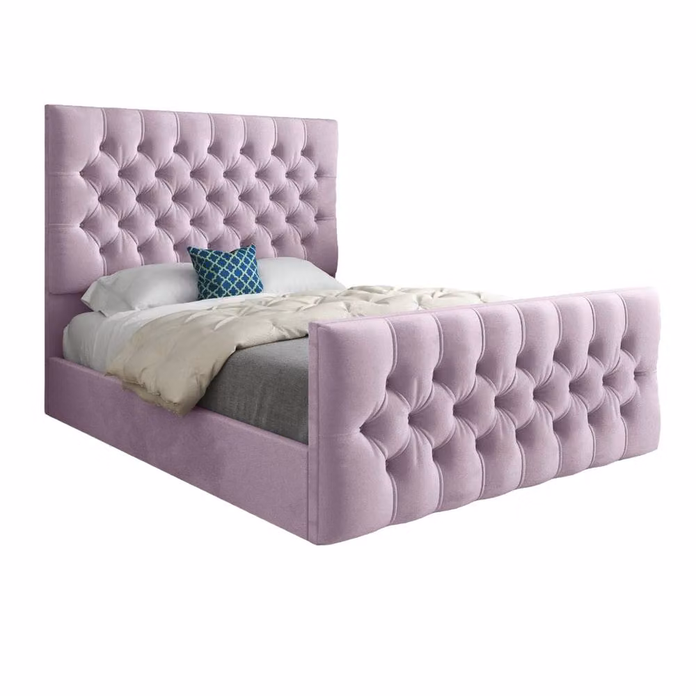 Casani Poulton Chesterfield Upholstered Velvet Bed Frame, Pink, W/D/H: 180 x 137 x 159 cm – 2
