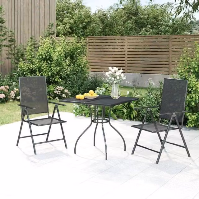 Berkfield Home 3 Piece Modern Garden Dining Set in Anthracite and Black Metal – 1
