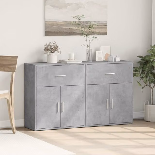 Berkfield Home Set of 2 Modern Sideboards in Concrete Grey, W/D/H: 60 x 31 x 70 cm