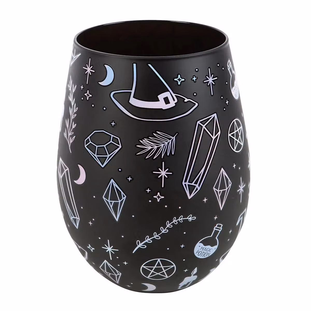 Something Different Crystal Witch Print Stemless Wine Glass in Black – 2