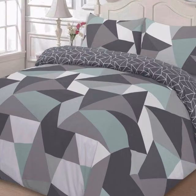 OHS Geometric Shapes Reversible Duvet Cover and Pillowcase Set in Black and Multicolour, W: 180 cm, H: 200 cm