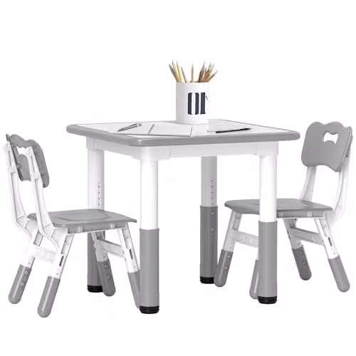 AIYAPLAY Height Adjustable Kids Table and 3 Chairs Set in Grey – 1