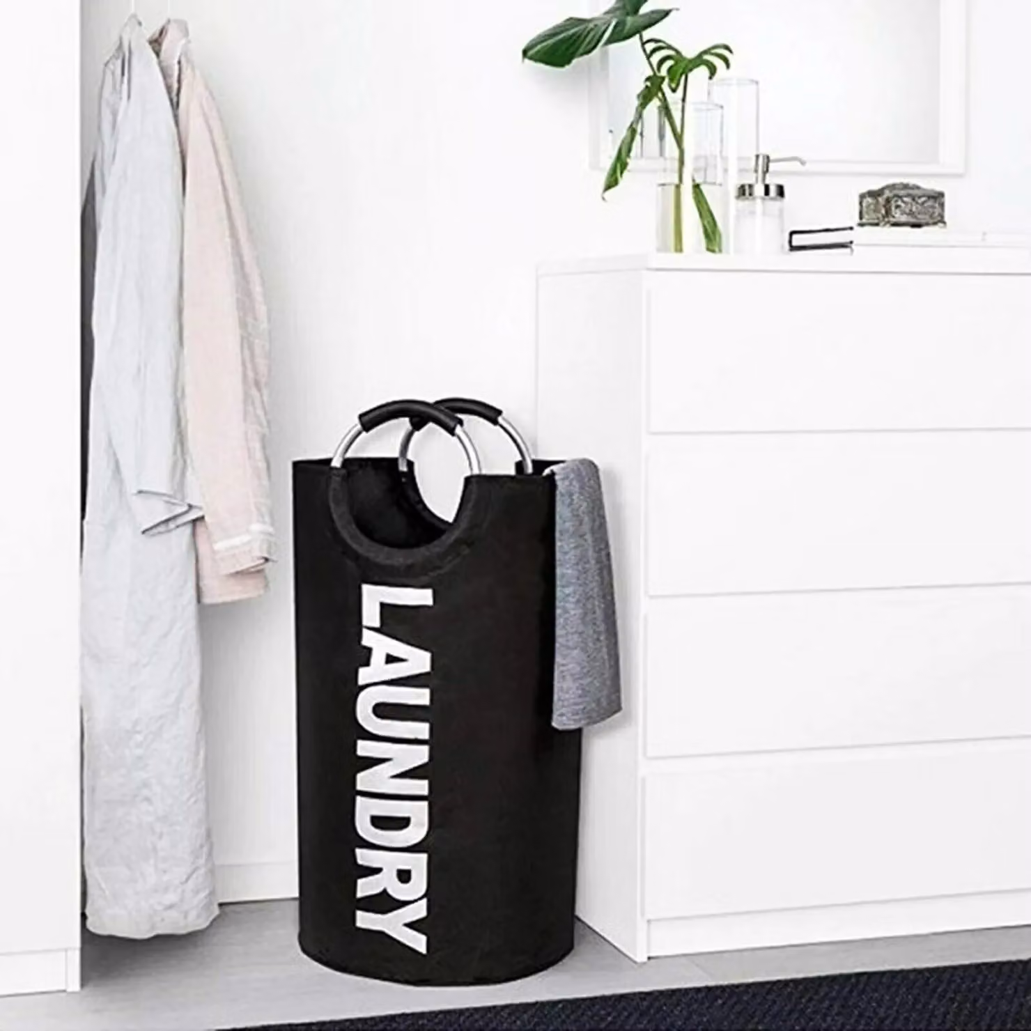 Xample Collapsible Fabric Laundry Hamper with Handles in Black – 2