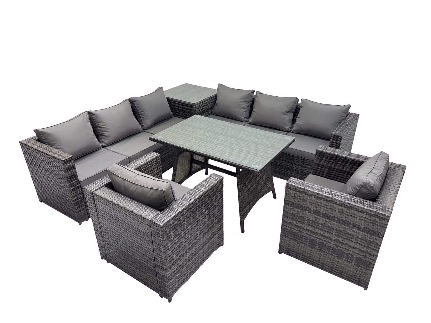 Fimous 8 Seater Rattan Garden Furniture Set with Side Table in Dark Grey – 2