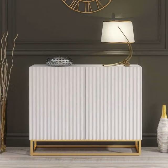 Mex Furniture LTD White Fluted Modern Sideboard with Gold Base