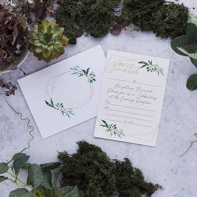 Club Green Geometric Greenery Evening Invitations and Envelopes, Pack of 25, Green and White – 1