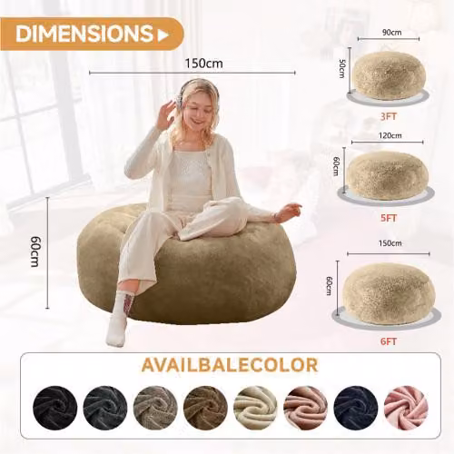 Aosom UK Large Bean Bag Sofa Chair with Eco-Friendly Bead Filling and Washable Covers, Beige, W: 150 cm, D: 150 cm, H: 60 cm – 2