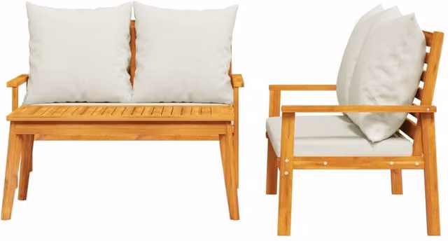 Berkfield Home Beautiful 3 Piece Garden Lounge Set with Cushions in Brown Solid Acacia Wood – 1