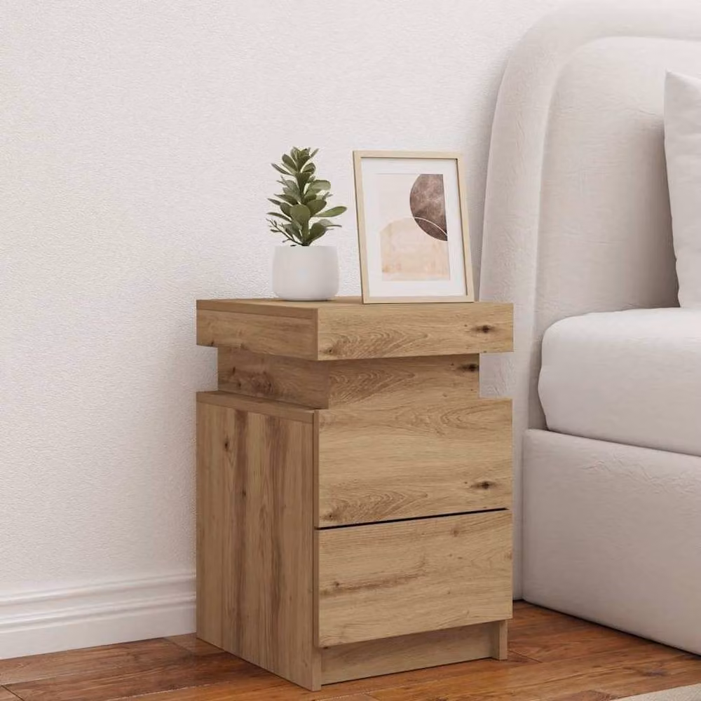 Berkfield Home Bedside Cabinet in Artisan Oak Brown with Integrated LED Lighting, W/D/H: 35 x 39 x 55 cm – 1