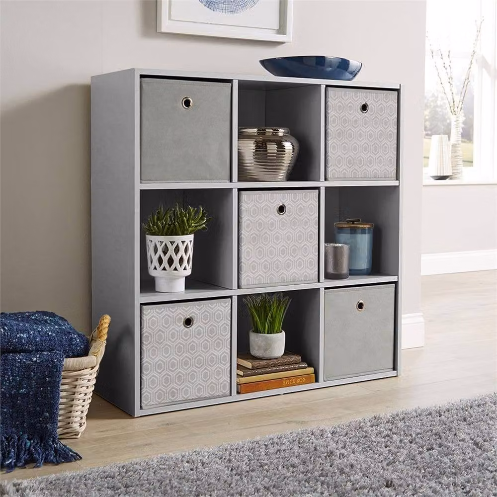 Nordara 9 Grid Wooden Storage Cube Shelf Organiser Unit in Grey, W: 140 cm, H: 90 cm