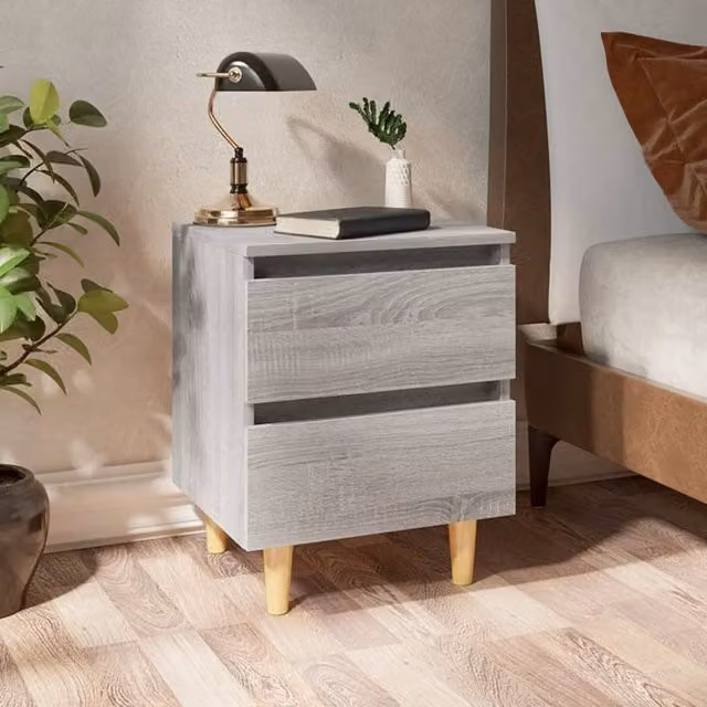 Berkfield Home Bed Cabinet in Grey Sonoma with Solid Wood Legs, W/D/H: 40 x 35 x 50 cm