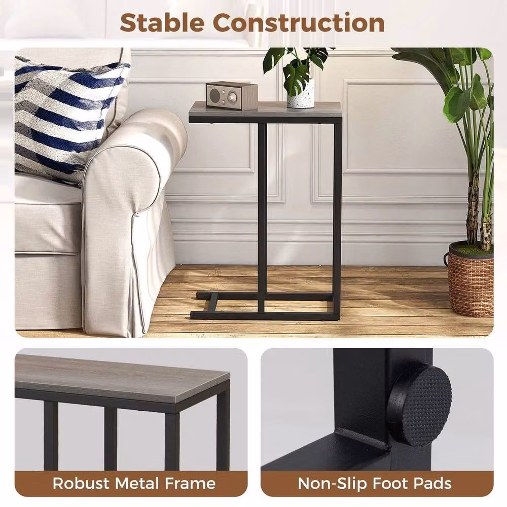 EONLION C-Shaped End Table in Walnut – 3