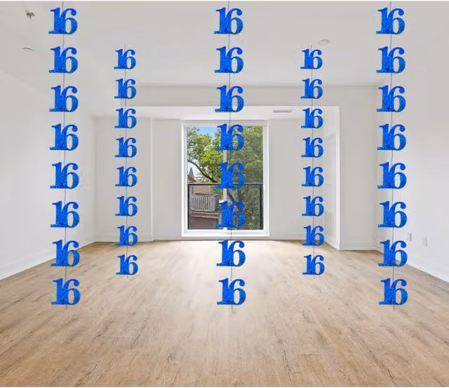 Shatchi 16th Birthday Hanging String Pennant in Shine Blue