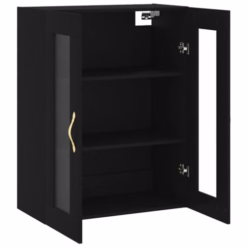 vidaXL Modern Wall Mounted Cabinet with Glass Doors in Black, W/D/H: 69.5 x 34 x 90 cm – 3