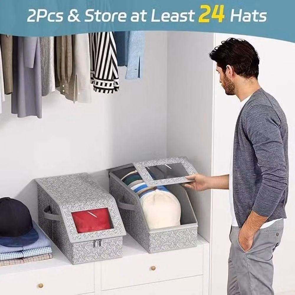 PAWNORA Large Capacity Hat Storage Box with Lid in Grey – 3