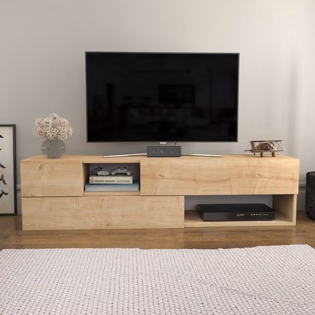 Decorotika Sunny TV Stand in Oak Brown with Geometric Modern Design