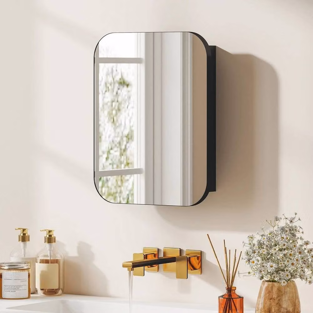 FORGEVIO Wall Mounted Modern Black Bathroom Cabinet with Mirror and Glass Doors – 1
