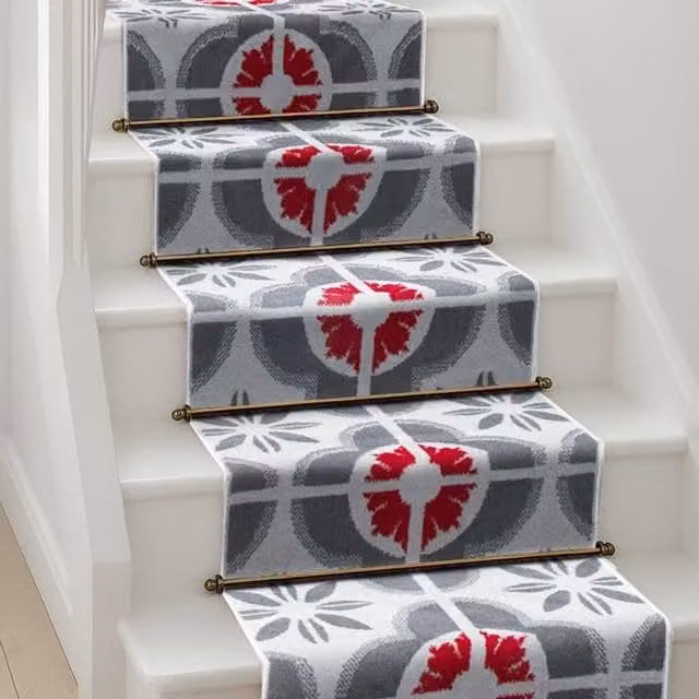 Bravich LTD Red Floral Tile Hallway Runner Rug, Non-Slip Low Pile Polypropylene Carpet, W: 60 cm, L: 180 cm