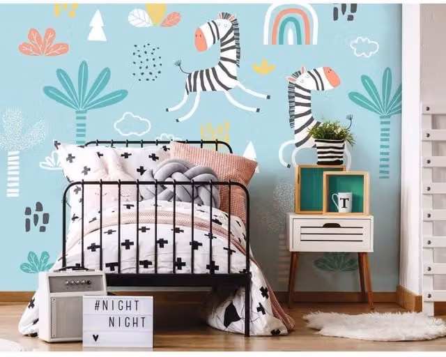 Origin Murals Dancing Zebras Wall Mural in Blue, W: 350 cm, H: 280 cm – 1