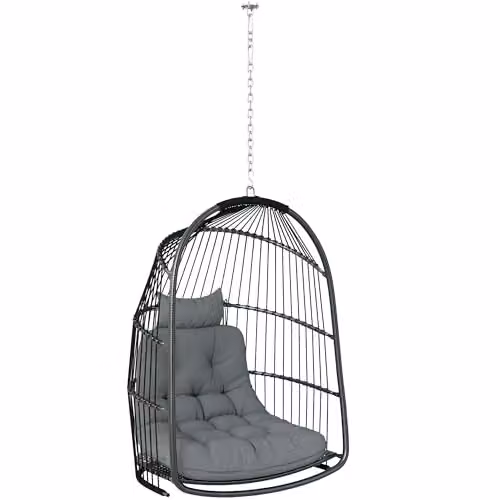 Outsunny Rattan Egg Chair Swivel Lounge Swing Chair in Grey