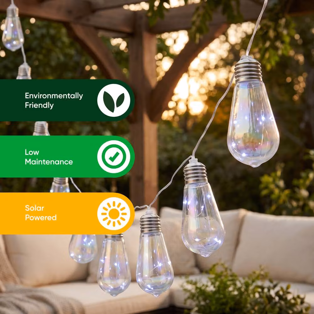 Gardenwize Solar Powered Warm White LED Tubular Bulb String Lights, 10 Piece, Silver – 4