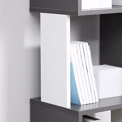 HOMCOM Modern 5-Tier Geometric Freestanding Bookshelf in White and Grey – 5