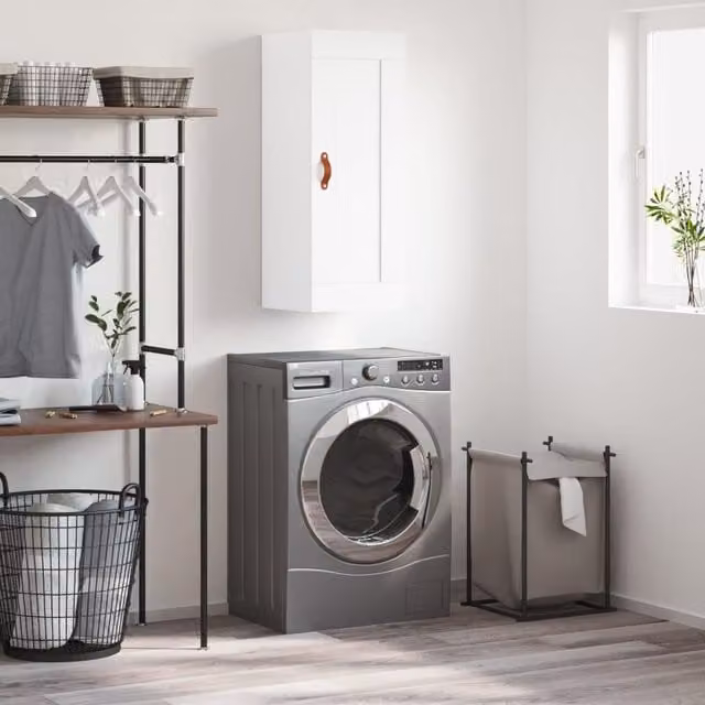 Berkfield Home Wall Mounted Cabinet in White, W/D/H: 34.5 x 34 x 90 cm