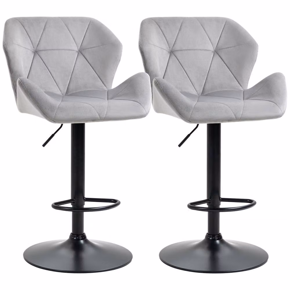 Wyld Haus Savi Grey Velvet Adjustable Swivel Bar Stools, Set of 2 – 2