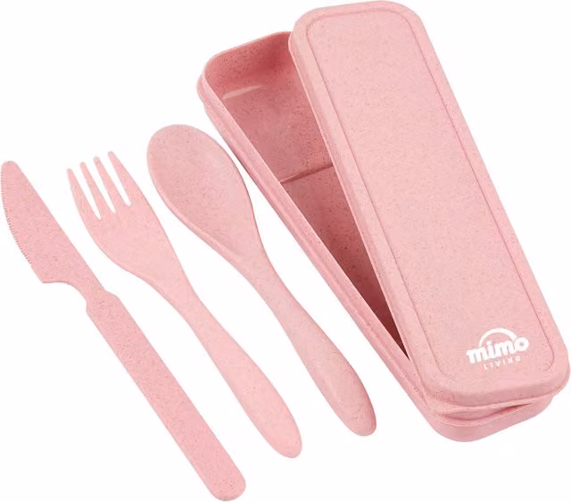 Mimo Pink 3 Piece Matte Plastic Travel Cutlery Set with Case for Adults