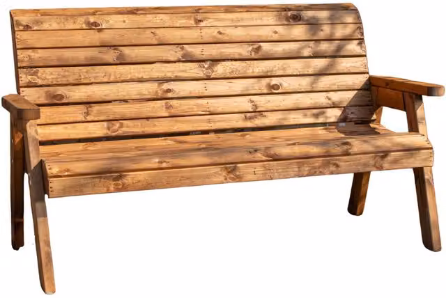 Charles Taylor Hand Made Traditional 3 Seater Chunky Rustic Wooden Garden Bench in Red and Brown, W/D/H: 145 x 74 x 41 cm