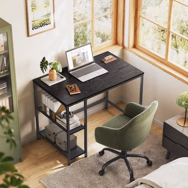 VASAGLE Industrial Computer Office Desk with Shelves, Black