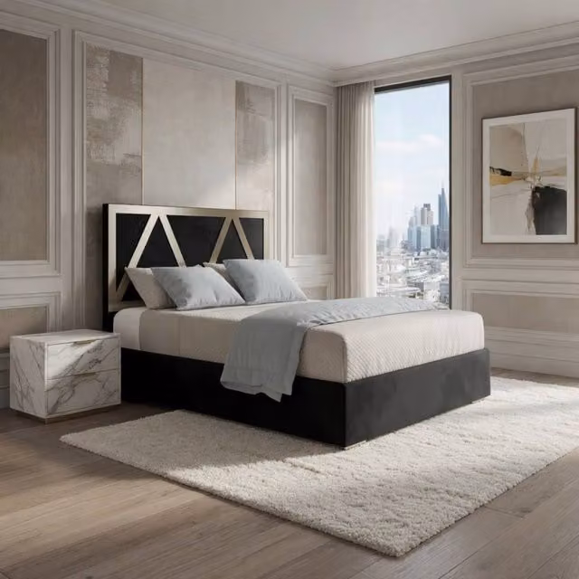 Casani Warrington Upholstered Velvet Designer Bed Frame with Metal Accents, Super King, W/D/H: 200 x 200 x 127 cm – 1
